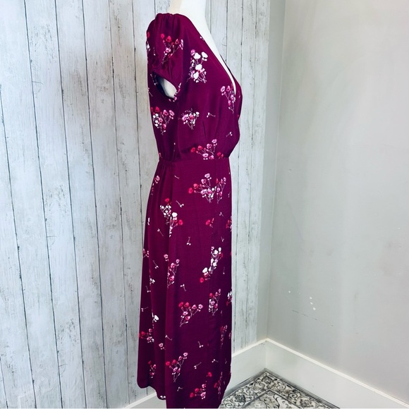 Express | Burgundy Floral Wrap Midi Dress Size Small NWT - Picture 6 of 14
